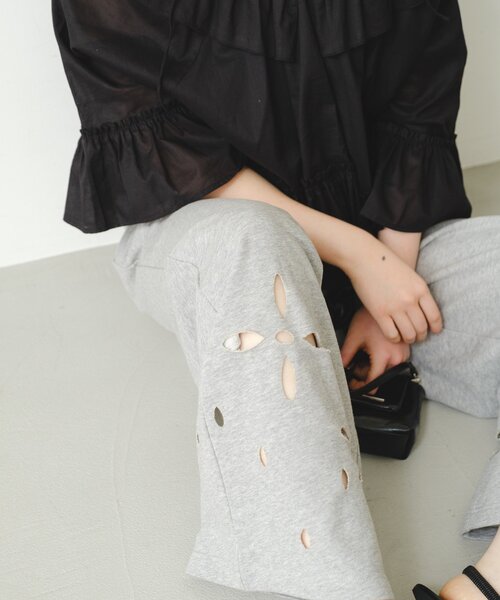 ワイドパンツ スウェットパンツ ジャージ 「新色追加/2サイズ展開/低身長サイズ」カットアウトスウェットパンツ レディースの画像