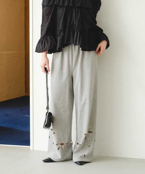ワイドパンツ スウェットパンツ ジャージ 「新色追加/2サイズ展開/低身長サイズ」カットアウトスウェットパンツ レディースの画像
