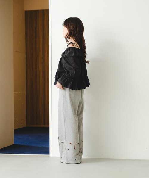 ワイドパンツ スウェットパンツ ジャージ 「新色追加/2サイズ展開/低身長サイズ」カットアウトスウェットパンツ レディースの画像