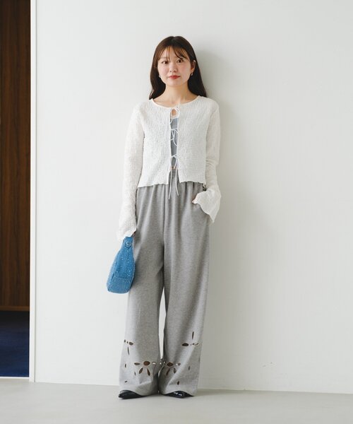 ワイドパンツ スウェットパンツ ジャージ 「新色追加/2サイズ展開/低身長サイズ」カットアウトスウェットパンツ レディースの画像