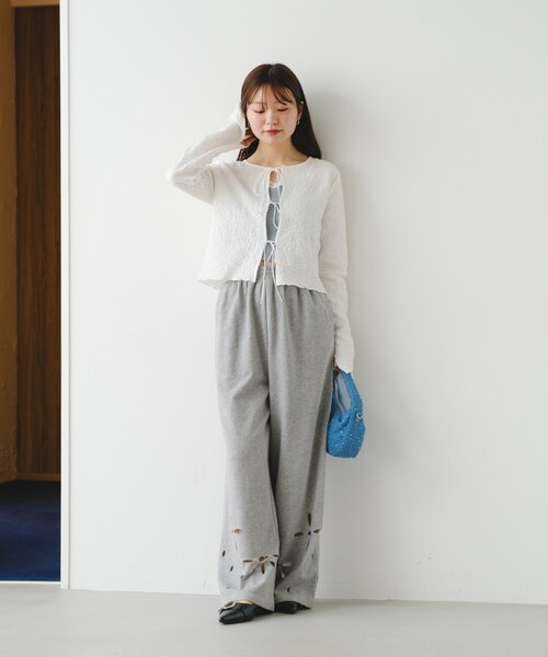 ワイドパンツ スウェットパンツ ジャージ 「新色追加/2サイズ展開/低身長サイズ」カットアウトスウェットパンツ レディースの画像