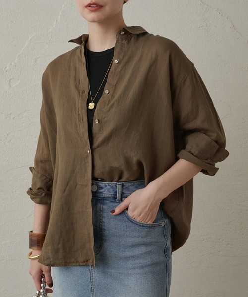 loungedress ラウンジドレス 長袖シャツ コットン カーキ レディース F【古着】【中古】 Loungedress（ラウンジドレス） 長袖シャツ FREE カーキ レディース