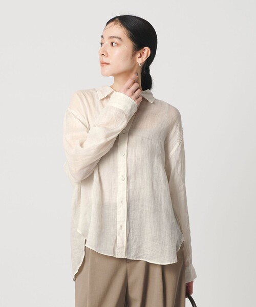 ブラウス シャツ 麻 レギュラーカラー シャツ ウォッシャブル レディースの画像