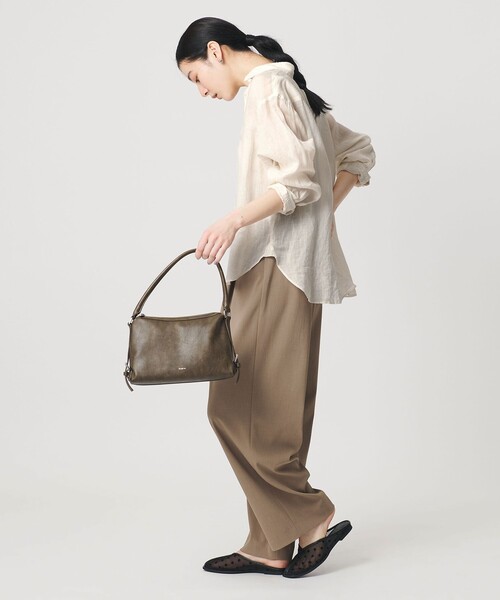 ブラウス シャツ 麻 レギュラーカラー シャツ ウォッシャブル レディースの画像
