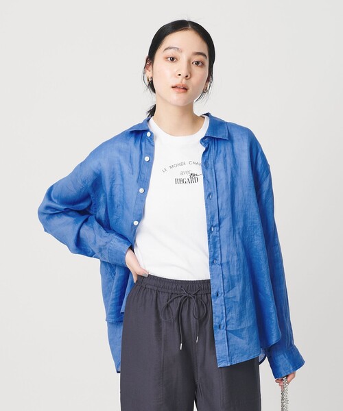 ブラウス シャツ 麻 レギュラーカラー シャツ ウォッシャブル レディースの画像