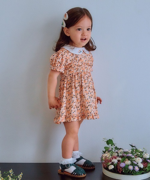 ワンピース ビオフラワー襟付き半袖ワンピース キッズ 子供服 女の子