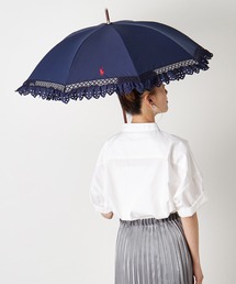 POLO RALPH LAUREN フリル付き傘 黒 POLO RALPH LAUREN 傘 遮光 晴雨兼用日傘 エンブフリル