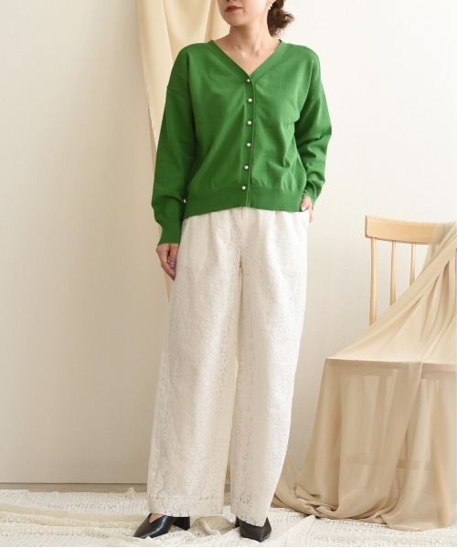 real riche♡上品 パール ニットカーディガン 12closet(トゥエルブクローゼット)の【福田麻琴さんコラボ】【洗える