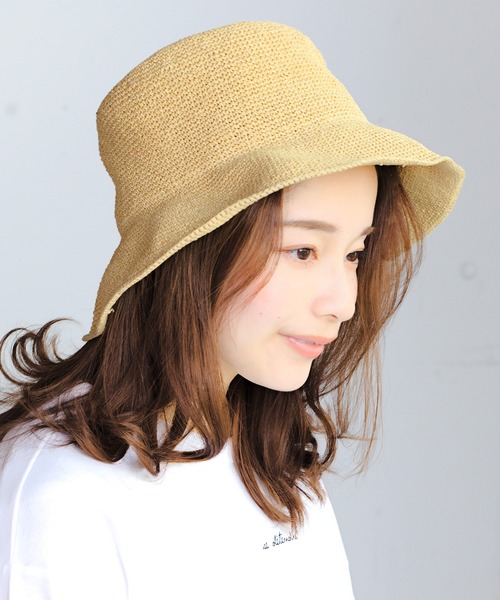 14+ 帽子 ハット ペーパー細編みバケットハット レディース
