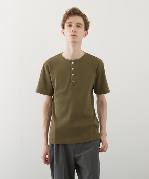 ヘンリーネック tシャツ 「TONE BY AS」サーマル半袖ヘンリーネック(BL