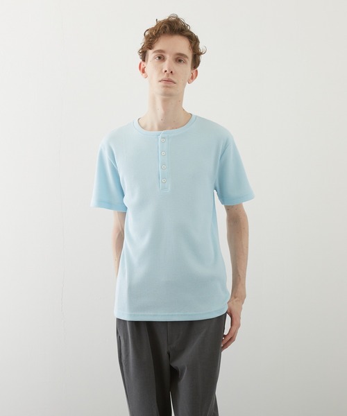 ヘンリーネック tシャツ 「TONE BY AS」サーマル半袖ヘンリーネック(BL