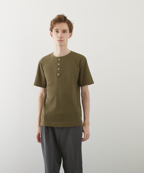 ヘンリーネック tシャツ 「TONE BY AS」サーマル半袖ヘンリーネック(BL