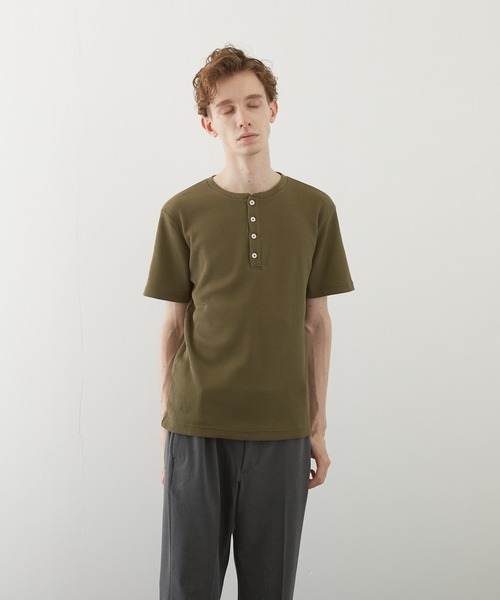 ヘンリーネック tシャツ 「TONE BY AS」サーマル半袖ヘンリーネック(BL
