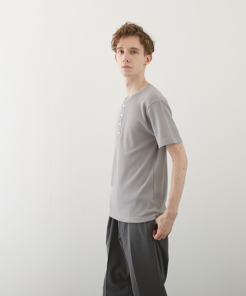 ヘンリーネック tシャツ 「TONE BY AS」サーマル半袖ヘンリーネック(BL