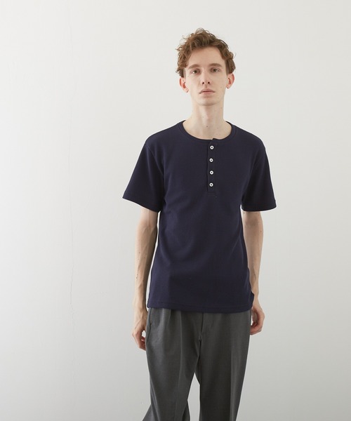 tシャツ 「TONE BY AS」サーマル半袖ヘンリーネック(BL) メンズ