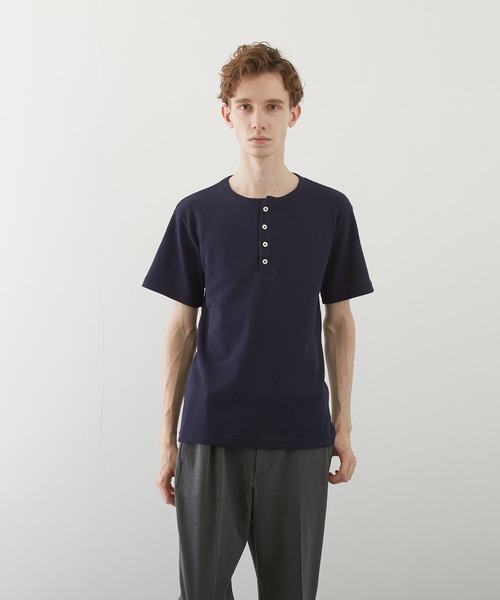 tシャツ 「TONE BY AS」サーマル半袖ヘンリーネック(BL) メンズ 
