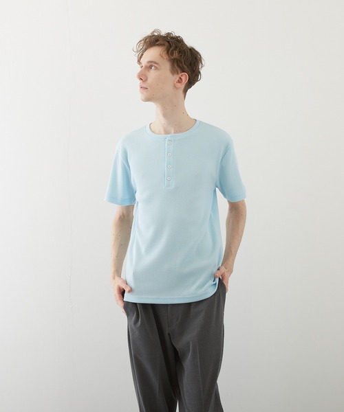 ヘンリーネック tシャツ 「TONE BY AS」サーマル半袖ヘンリーネック(BL