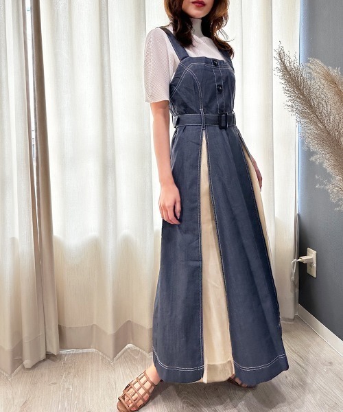 ワンピース デニム切替ロングワンピース レディース : ZOZOTOWN Yahoo