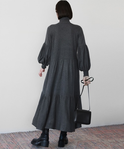 ELFRANK ワンピース タートルネックティアードニットロングワンピース