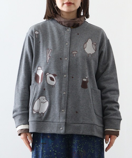 カーディガン EMAGO モールジャガード袖刺繍カーデ レディース Emago カーディガン EMAGO フォレスト刺繍カーデ レディース