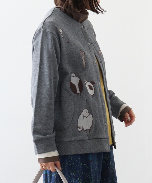 カーディガン EMAGO モールジャガード袖刺繍カーデ レディース Emago カーディガン EMAGO フォレスト刺繍カーデ レディース