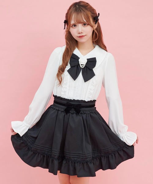 Secret Honey シャツ ブラウス カメリアリボンペプラムブラウス