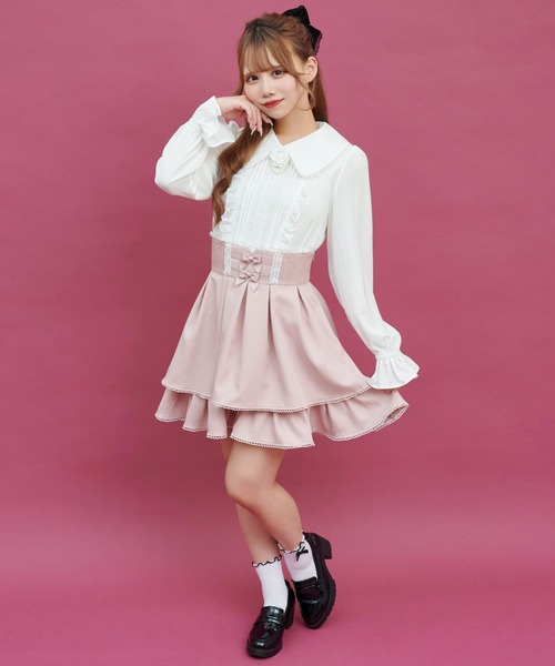 Secret Honey シャツ ブラウス カメリアリボンペプラムブラウス