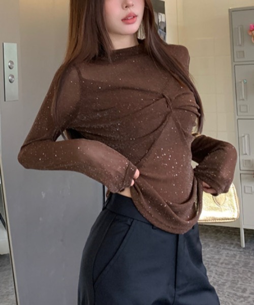 AsRiRe tシャツ リボンデザイン キラキラシアートップス レディース