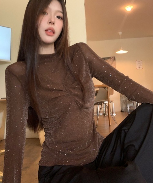 AsRiRe tシャツ リボンデザイン キラキラシアートップス レディース