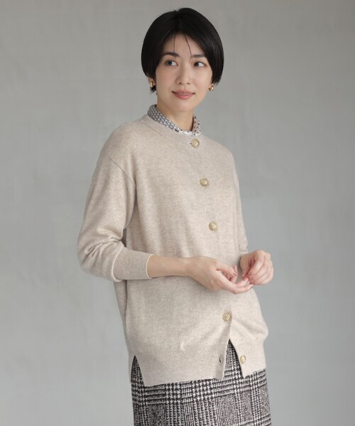 カーディガン 「洗える」CASHMERE BLEND クルーネックカーディガン レディース