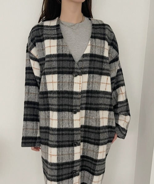 TREOVER ノーカラーコート コート シャギーノーカラーコート