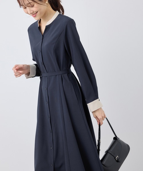 もんROPE PICNIC スキッパーシャツワンピース ネイビー UVカット・接触冷感・イージーケア】スキッパーシャツワンピース