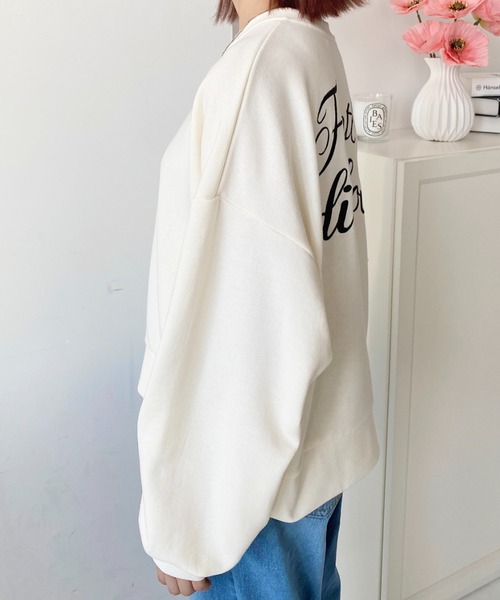 leann moment トレーナー　白 moment+ トレーナー スウェット 裏毛バックロゴ刺繍スウェットプル