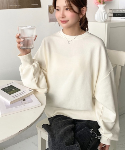 moment+ トレーナー スウェット 裏毛バックロゴ刺繍スウェットプル