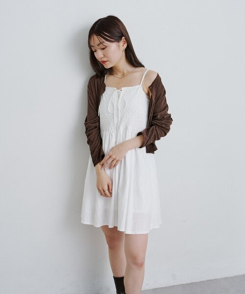 Kastane ウェーブ刺チュールチュニック　アイボリー Kastane 【前後2WAY】ウェーブ刺繍チュールチュニック アイボリー