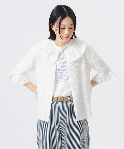 【BEAMS BOY】ジャガードフリルブラウス BEAMS BOY tシャツ ジャガード フリル ギャザー ショート