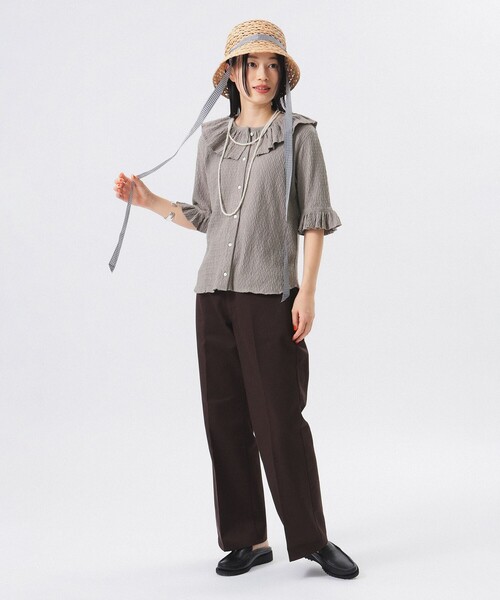 BEAMS BOY tシャツ ジャガード フリル ギャザー ショート