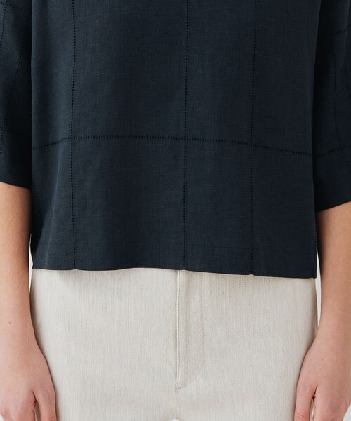 美品 GALERIE VIE 25SS リブコンビフレンチリネン ワイドシャツ GALERIE VIE ブラウス シャツ リブコンビフレンチリネン ワイド