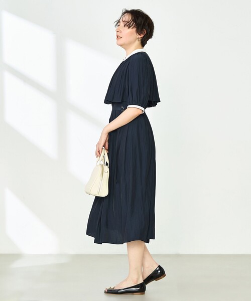 (れもん)ケープライクドレスワンピース NOLLEY'S ワンピース ウォッシャブル割繊ケープ風ワンピース