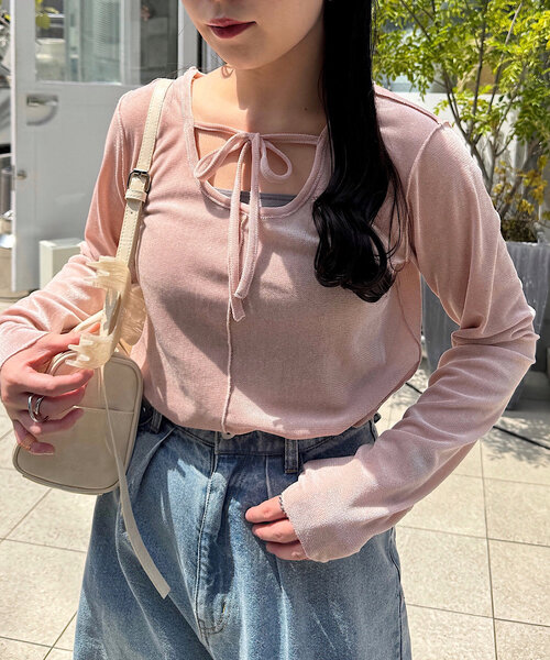 Kastane（カスタネ） tシャツ リボン開きチュールTEE レディース