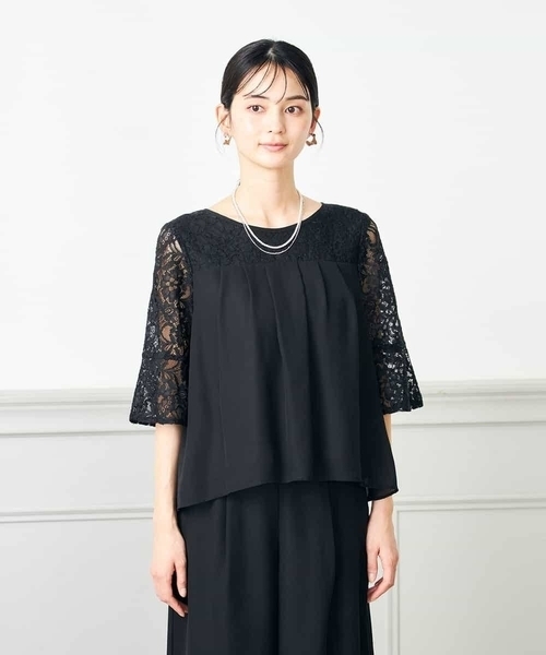 ワンピース レースドッキングブラウスパンツセットの画像