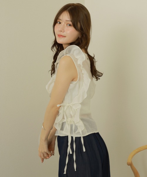 ブラウス シャツ frill ribbon blouse /花柄 フリル リボン 