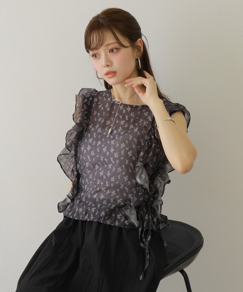 ブラウス シャツ frill ribbon blouse /花柄 フリル リボン 
