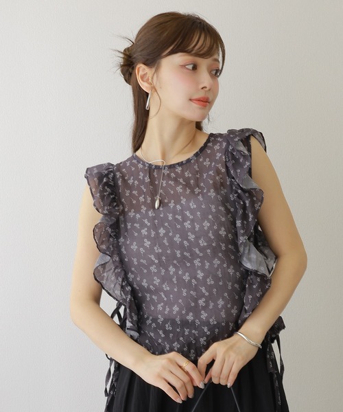 ブラウス シャツ frill ribbon blouse /花柄 フリル リボン 