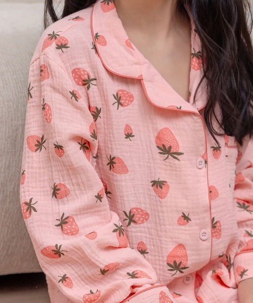 DAY CLOSET パジャマ キッズ 長袖ダブルガーゼ仕立てのパイピング総柄