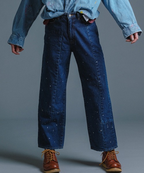 ワイドパンツ ジーンズ 「rebear by Johnbull」パッチワークワイドジーンズ メンズ レディースの画像