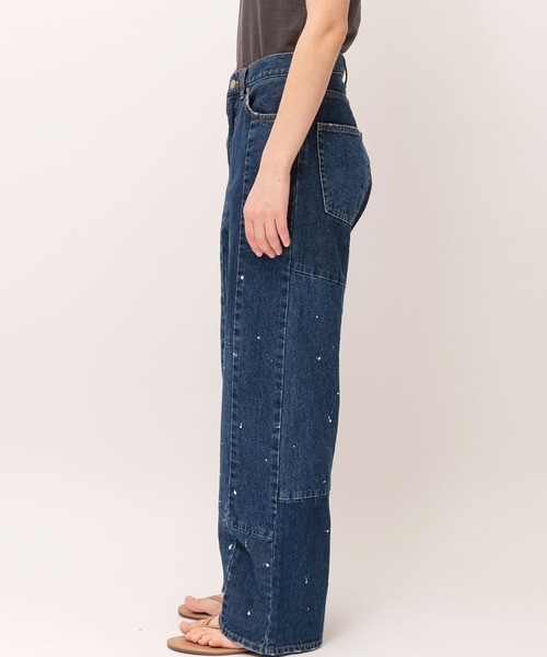 ワイドパンツ ジーンズ 「rebear by Johnbull」パッチワークワイドジーンズ メンズ レディースの画像