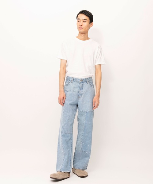 ワイドパンツ ジーンズ 「rebear by Johnbull」パッチワークワイドジーンズ メンズ レディースの画像