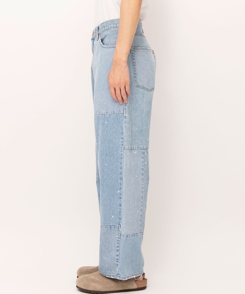 ワイドパンツ ジーンズ 「rebear by Johnbull」パッチワークワイドジーンズ メンズ レディースの画像