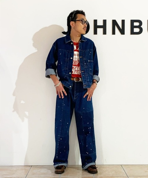 ワイドパンツ ジーンズ 「rebear by Johnbull」パッチワークワイドジーンズ メンズ レディースの画像